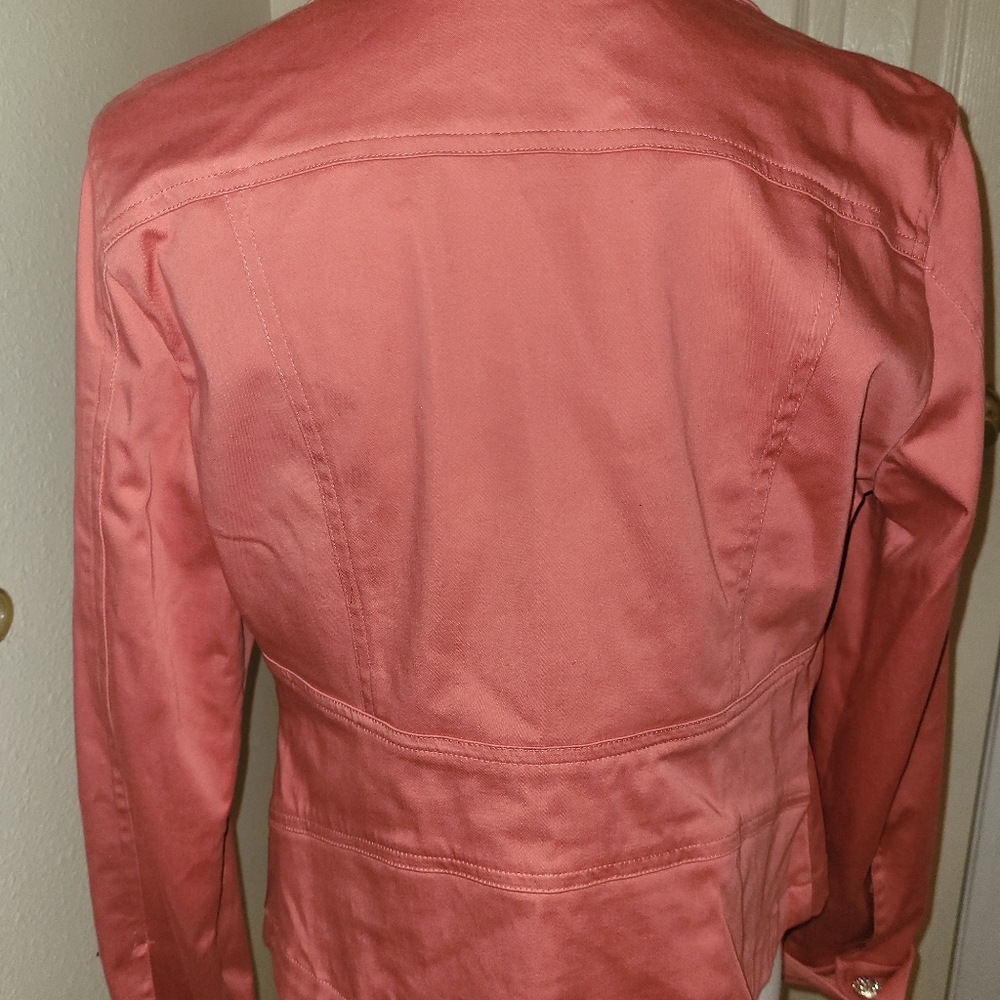 Coral Blazer With Gold and Crystal Look Button Details - Picture 2 of 4